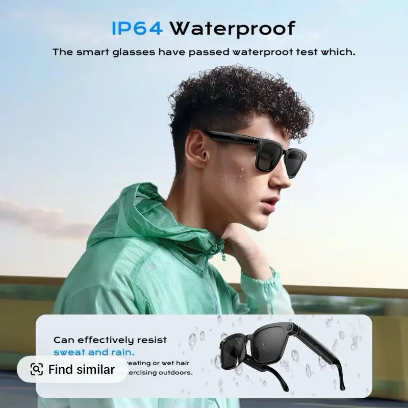 AI smart glasses IP64 water resistant